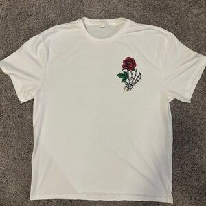 Othr White Tee with Red Rose and Skeleton Graphic